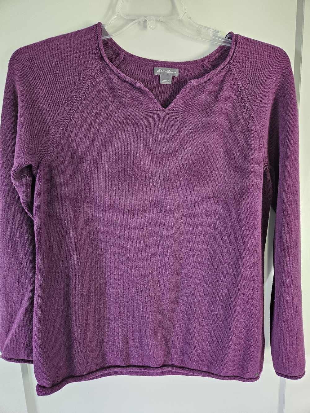Eddie Bauer Purple Knit Cotton V-Neck Sweater